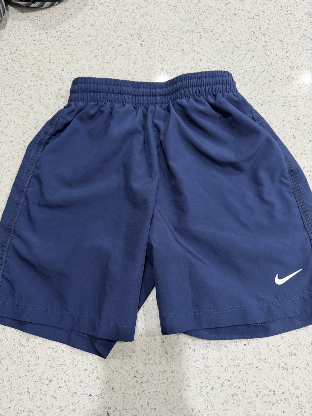 Nike Navy Blue Athletic Shorts with White Swoosh